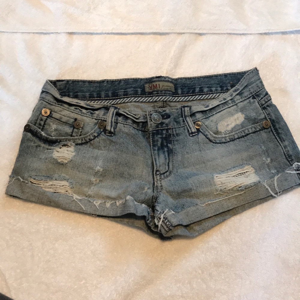 Distressed jean shorts